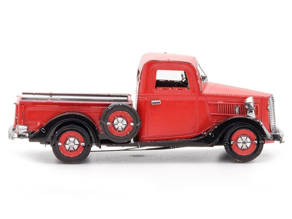 Model Kit 1937 Ford Pickup Truck Red and Black (Moderate Difficulty) Steel Model by Metal Earth view 2