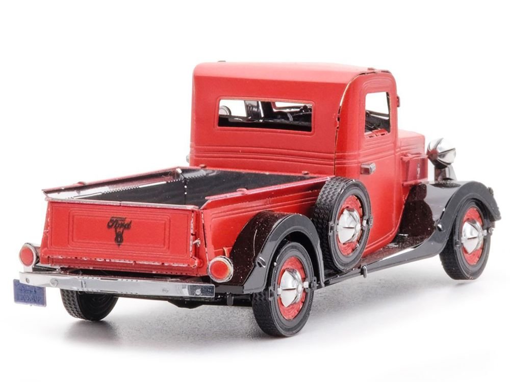 Model Kit 1937 Ford Pickup Truck Red and Black (Moderate Difficulty) Steel Model by Metal Earth view 3