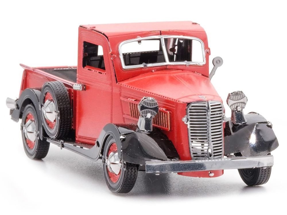 Model Kit 1937 Ford Pickup Truck Red and Black (Moderate Difficulty) Steel Model by Metal Earth view 4