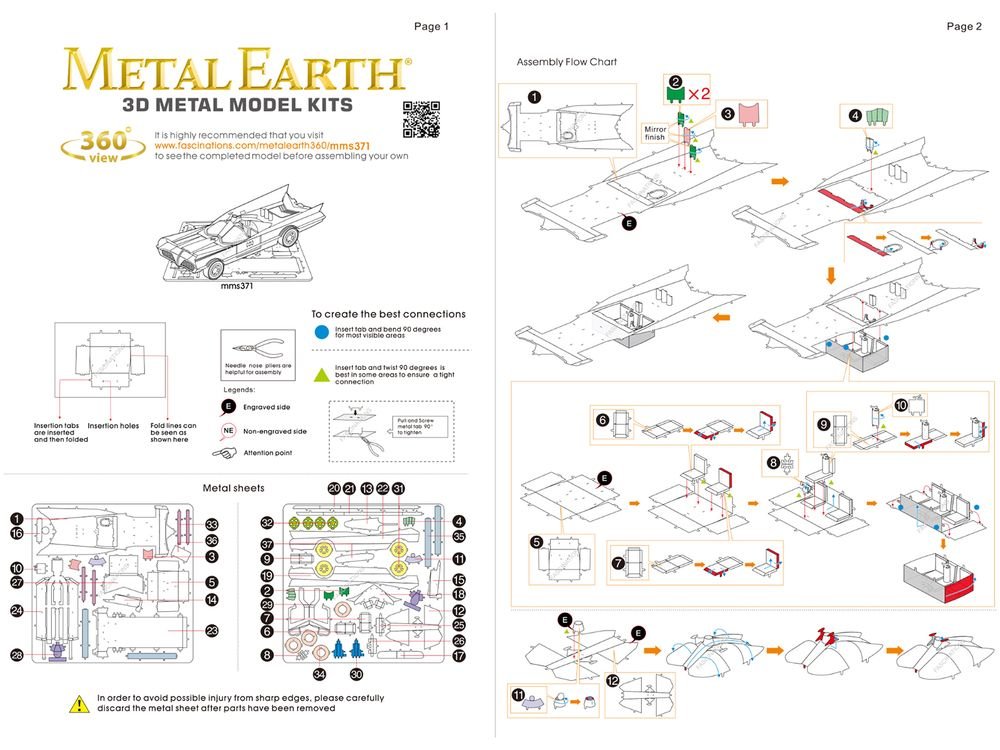 Model Kit 1966 Classic TV Series Batmobile "Batman" (1966) TV Series (Challenging Difficulty) Steel Model by Metal Earth view 5