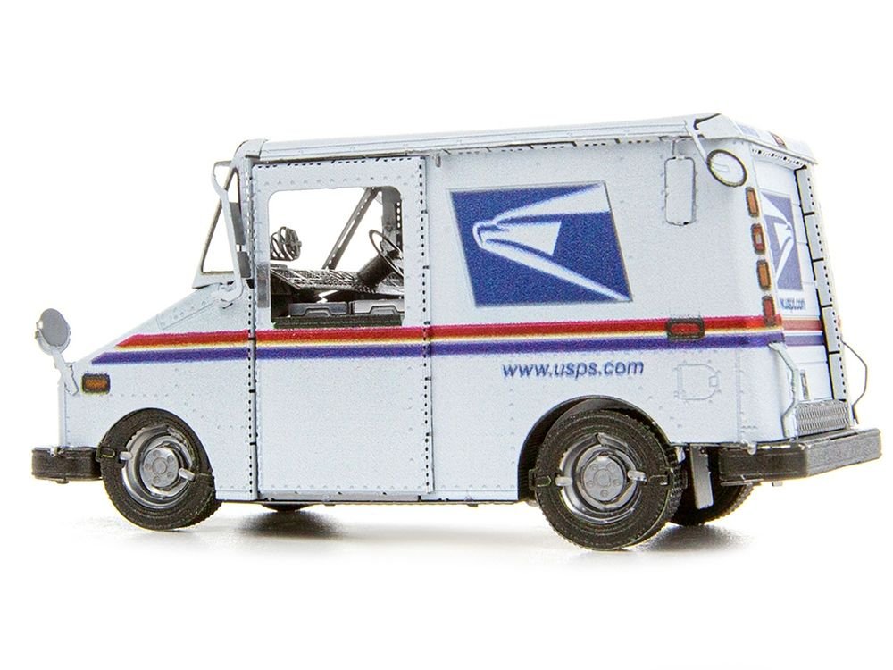 Model Kit  LLV Mail Truck White "USPS (United States Postal Service)" (Moderate Difficulty) Steel Model by Metal Earth view 2