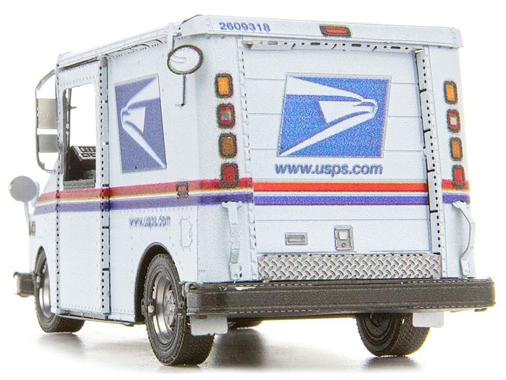 Model Kit  LLV Mail Truck White "USPS (United States Postal Service)" (Moderate Difficulty) Steel Model by Metal Earth view 3