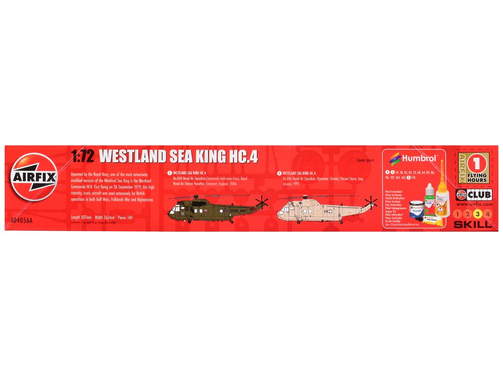 Level 3 Model Kit Westland Sea King HC.4 Helicopter with 2 Scheme Options 1/72 Plastic Model Kit by Airfix view 2