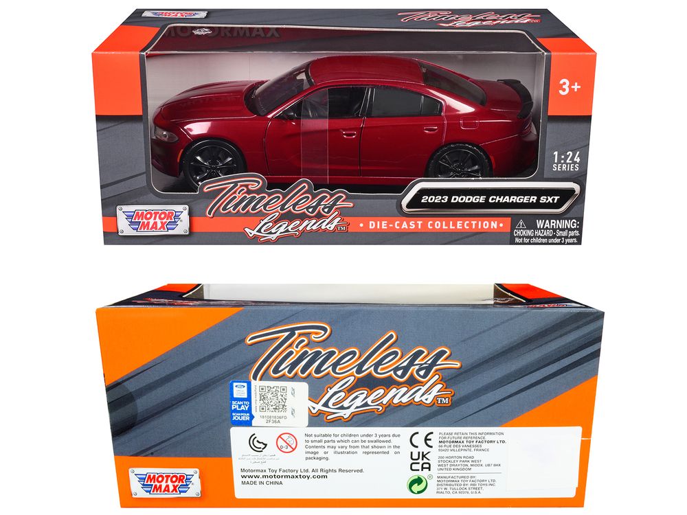 2023 Dodge Charger SXT Red Metallic "Timeless Legends" Series 1/24 Diecast Model Car by Motormax view 3