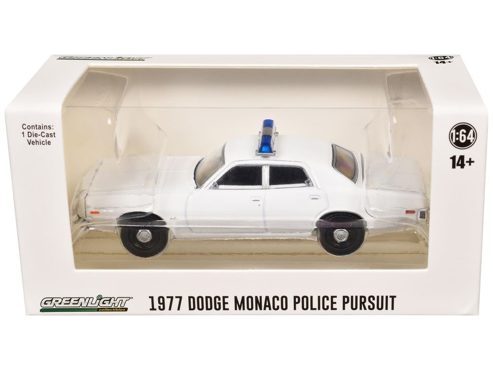 1977-78 Dodge Monaco Police Pursuit White with Light Bar "Hot Pursuit - Hobby Exclusive" Series 1/64 Diecast Model Car by Greenlight view 3