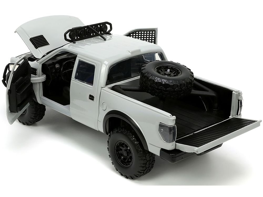 2011 Ford F-150 SVT Raptor Pickup Truck Light Gray with Extra Wheels "Just Trucks" Series 1/24 Diecast Model Car by Jada view 3
