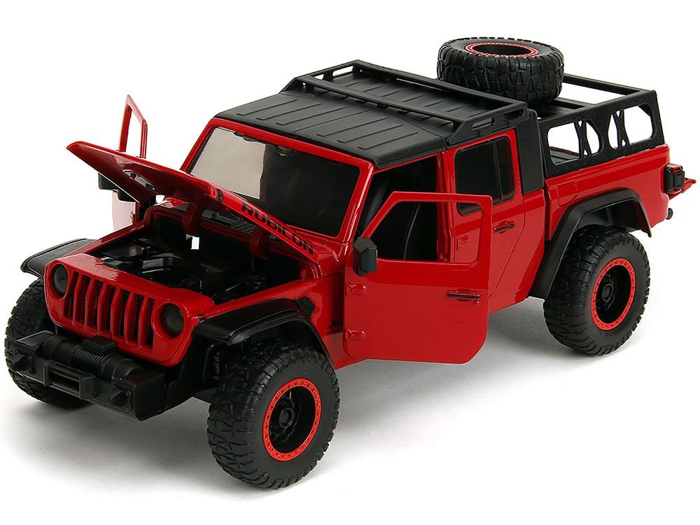 2020 Jeep Gladiator Rubicon Pickup Truck Red with Black Top and Extra Wheels "Just Trucks" Series 1/24 Diecast Model Car by Jada view 2