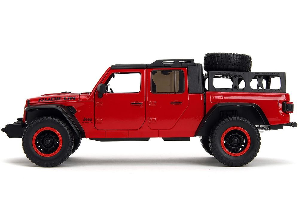 2020 Jeep Gladiator Rubicon Pickup Truck Red with Black Top and Extra Wheels "Just Trucks" Series 1/24 Diecast Model Car by Jada view 3