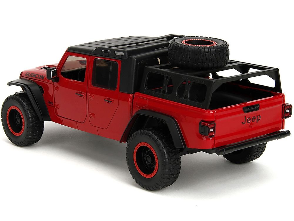 2020 Jeep Gladiator Rubicon Pickup Truck Red with Black Top and Extra Wheels "Just Trucks" Series 1/24 Diecast Model Car by Jada view 4