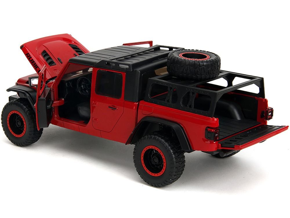 2020 Jeep Gladiator Rubicon Pickup Truck Red with Black Top and Extra Wheels "Just Trucks" Series 1/24 Diecast Model Car by Jada view 5