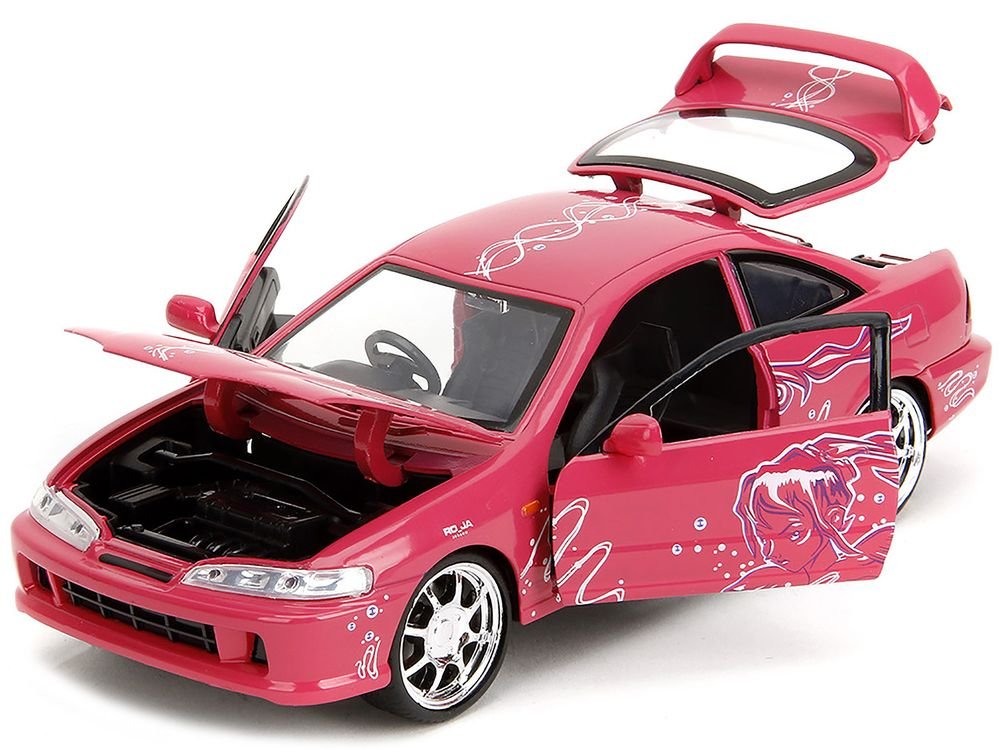 1995 Honda Integra Type R Pink with Graphics "Fast & Furious Remix" Series 1/24 Diecast Model Car by Jada view 2