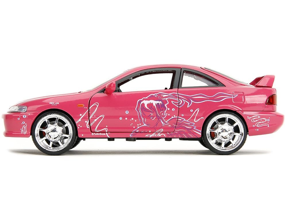 1995 Honda Integra Type R Pink with Graphics "Fast & Furious Remix" Series 1/24 Diecast Model Car by Jada view 3