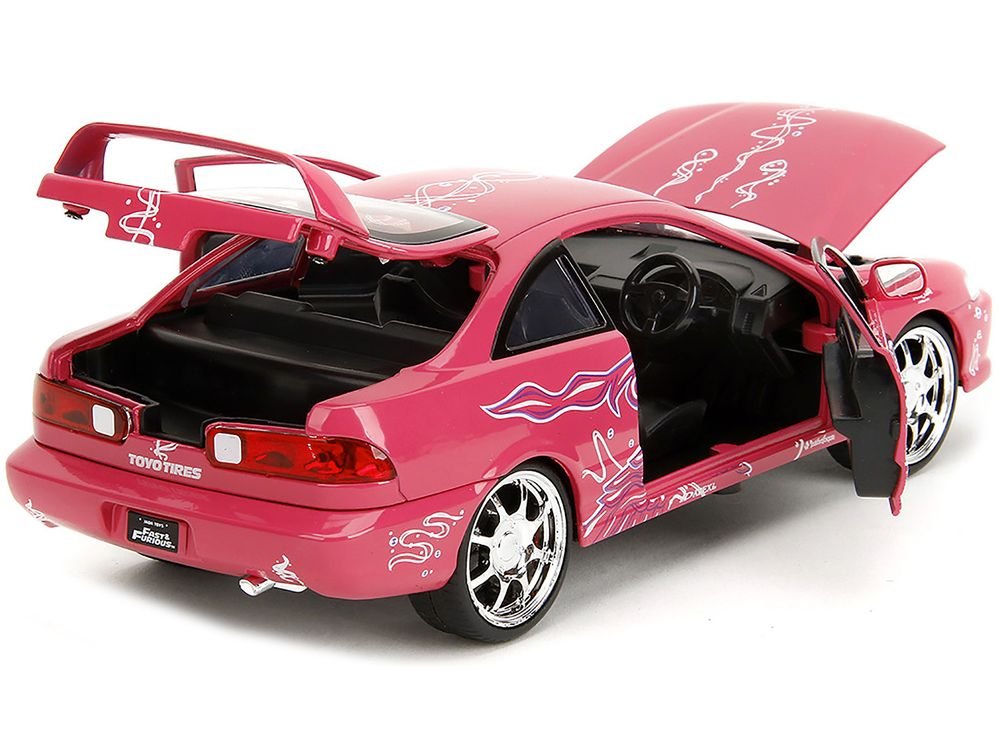 1995 Honda Integra Type R Pink with Graphics "Fast & Furious Remix" Series 1/24 Diecast Model Car by Jada view 4