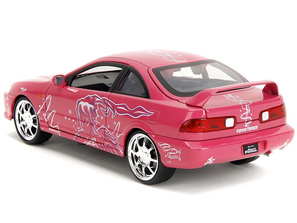 1995 Honda Integra Type R Pink with Graphics "Fast & Furious Remix" Series 1/24 Diecast Model Car by Jada view 5
