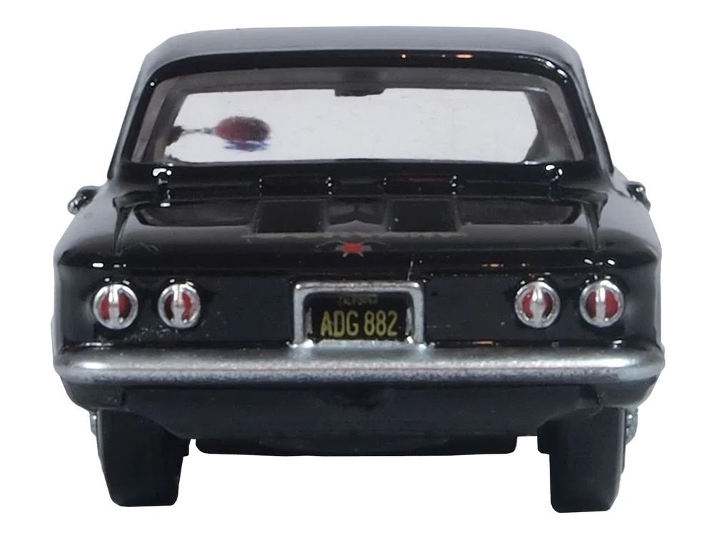 1963 Chevrolet Corvair Coupe Tuxedo Black with Red Interior  1/87 (HO) Scale Diecast Model Car by Oxford Diecast view 4