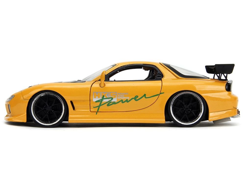 1993 Mazda RX-7 "HKS Power" Yellow with Carbon Hood "JDM Tuners" Series 1/24 Diecast Model Car by Jada view 2