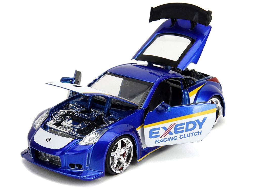 2003 Nissan 350Z "Exedy Racing Clutch" Candy Blue and White "JDM Tuners" Series 1/24 Diecast Model Car by Jada view 2