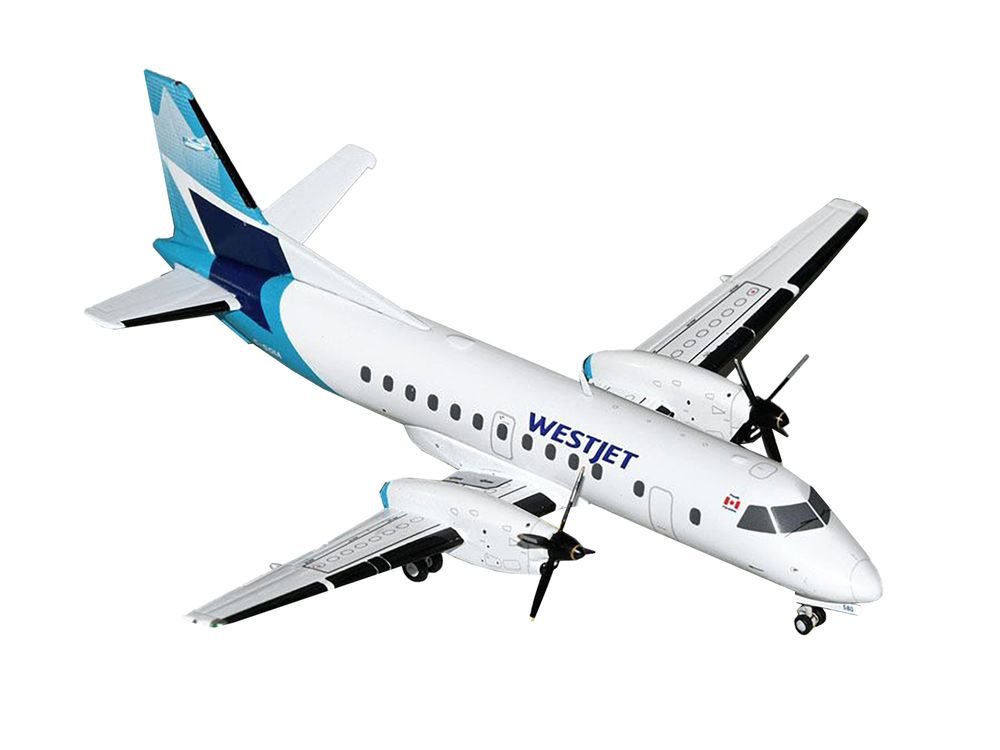 Saab 340B Commercial Aircraft "WestJet" (C-GOIA) White with Blue Stripes and Tail "Gemini 200" Series 1/200 Diecast Model Airplane by GeminiJets view 2