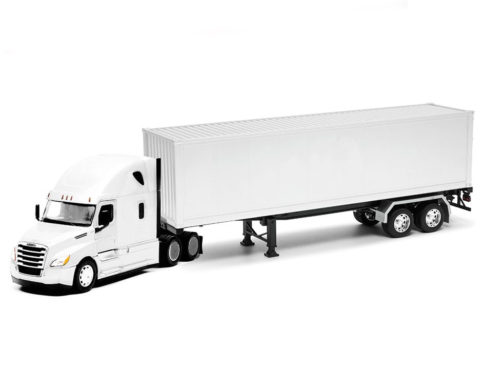 Freightliner Cascadia Truck White with White Container "Transporter" Series 1/32 Diecast Model by Welly view 2
