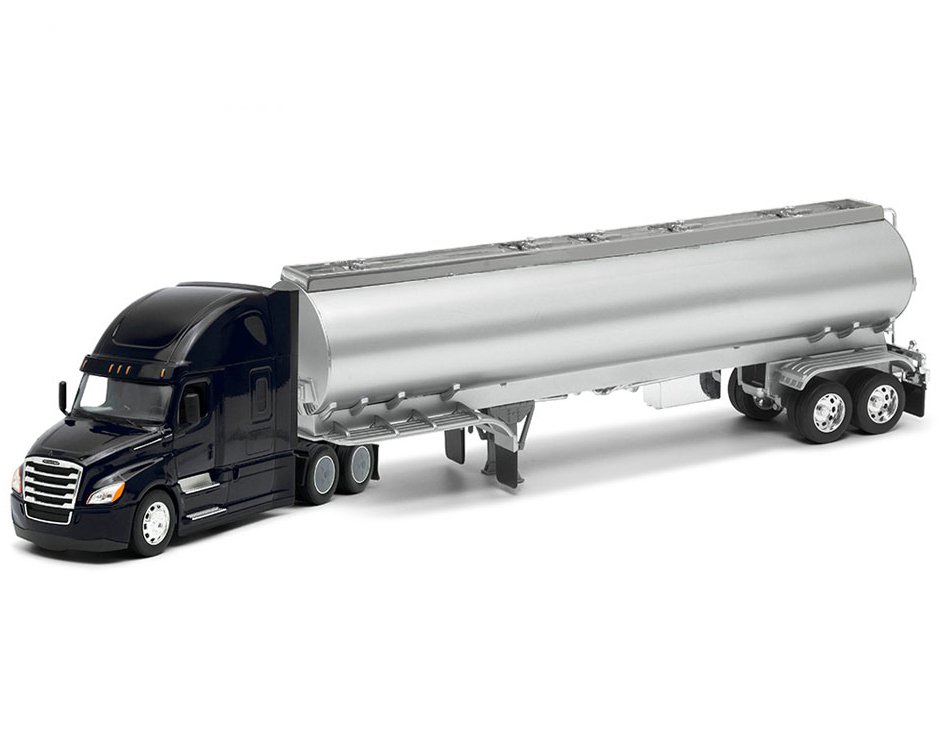Freightliner Cascadia Truck Black with Silver Tanker Trailer "Transporter" Series 1/32 Diecast Model by Welly view 2