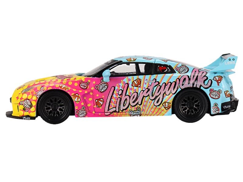 Nissan 35GT-RR Ver.1 "LB-Silhouette Works GT" Light Blue and Yellow with Graphics "LBWK KUMA" Limited Edition 1/64 Diecast Model Car by Mini GT view 2