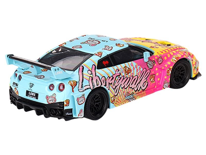Nissan 35GT-RR Ver.1 "LB-Silhouette Works GT" Light Blue and Yellow with Graphics "LBWK KUMA" Limited Edition 1/64 Diecast Model Car by Mini GT view 3