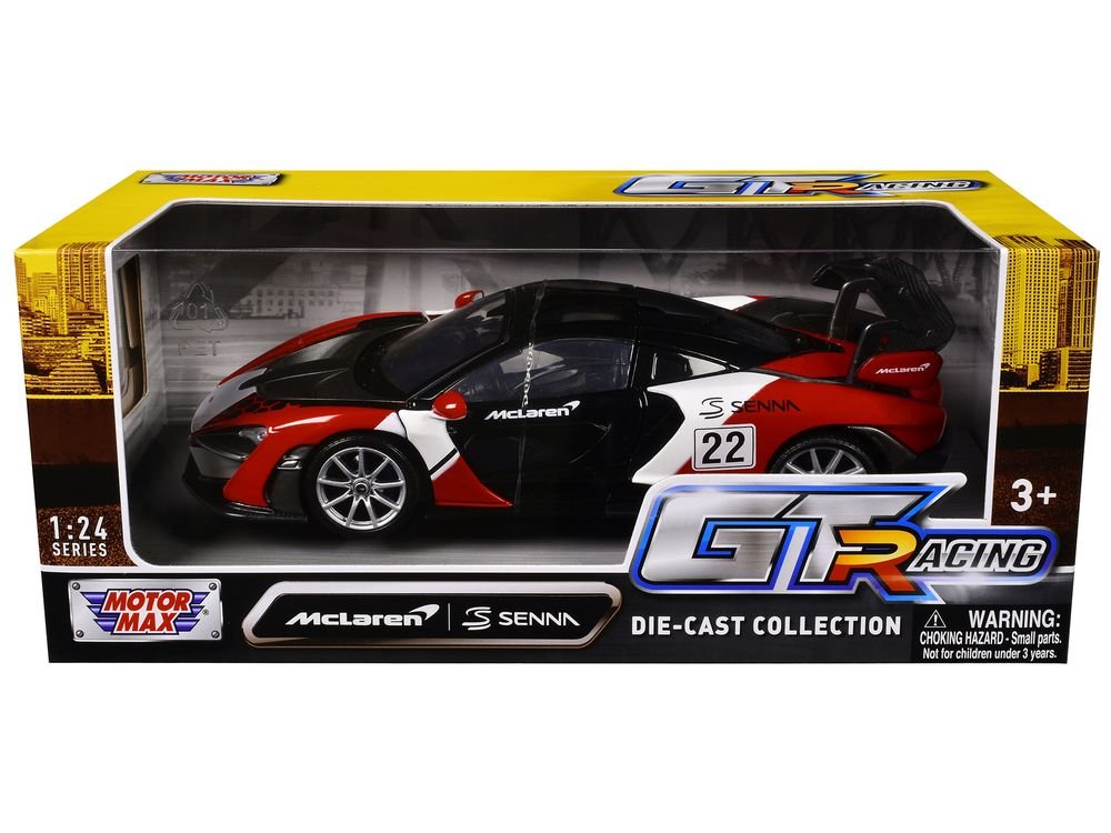 McLaren Senna #22 Black with Red and White Graphics "GT Racing" Series 1/24 Diecast Model Car by Motormax view 3