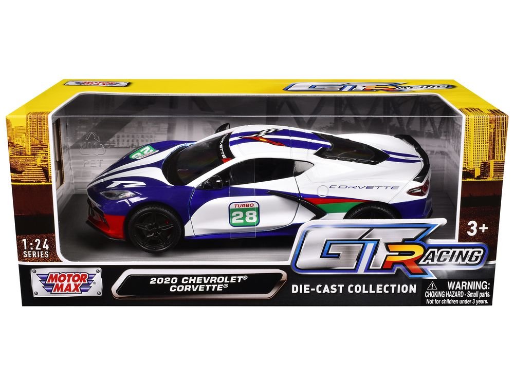 2020 Chevrolet Corvette #28 White with Blue Graphics "GT Racing" Series 1/24 Diecast Model Car by Motormax view 3
