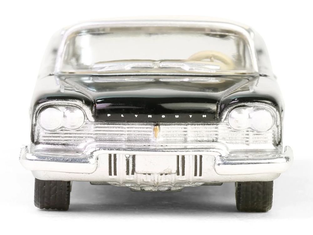 1957 Plymouth Belvedere Jet Black with Sand Dune White Top and Stripes "Showroom Floor" Series 6 1/64 Diecast Model Car by Greenlight view 3