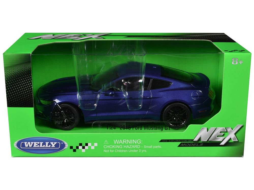 2015 Ford Mustang GT 5.0 Blue Metallic "NEX Models" Series 1/24 Diecast Model Car by Welly view 3