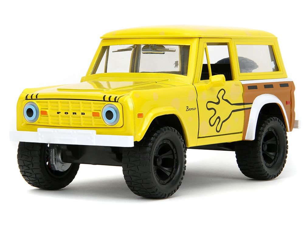 1973 Ford Bronco Yellow with Graphics and SpongeBob SquarePants Diecast Figure "SpongeBob SquarePants" (1999–Current) TV Series "Hollywood Rides" Series 1/24 Diecast Model Car by Jada view 2