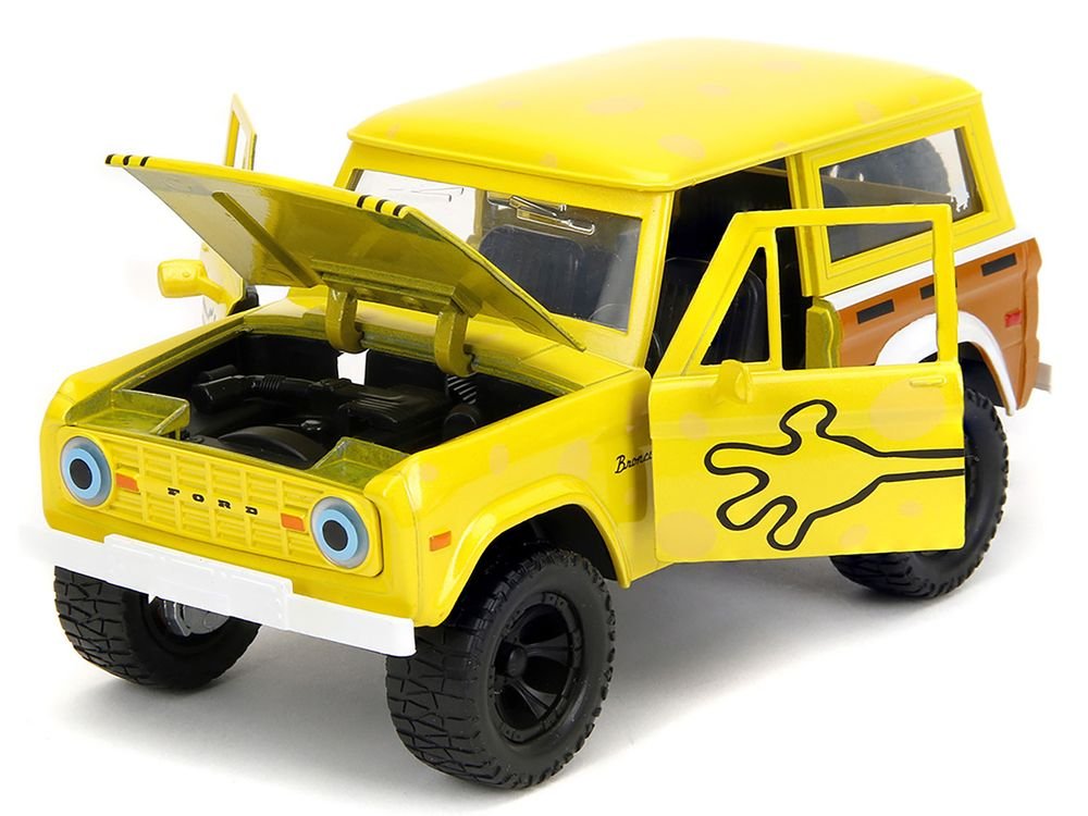 1973 Ford Bronco Yellow with Graphics and SpongeBob SquarePants Diecast Figure "SpongeBob SquarePants" (1999–Current) TV Series "Hollywood Rides" Series 1/24 Diecast Model Car by Jada view 3