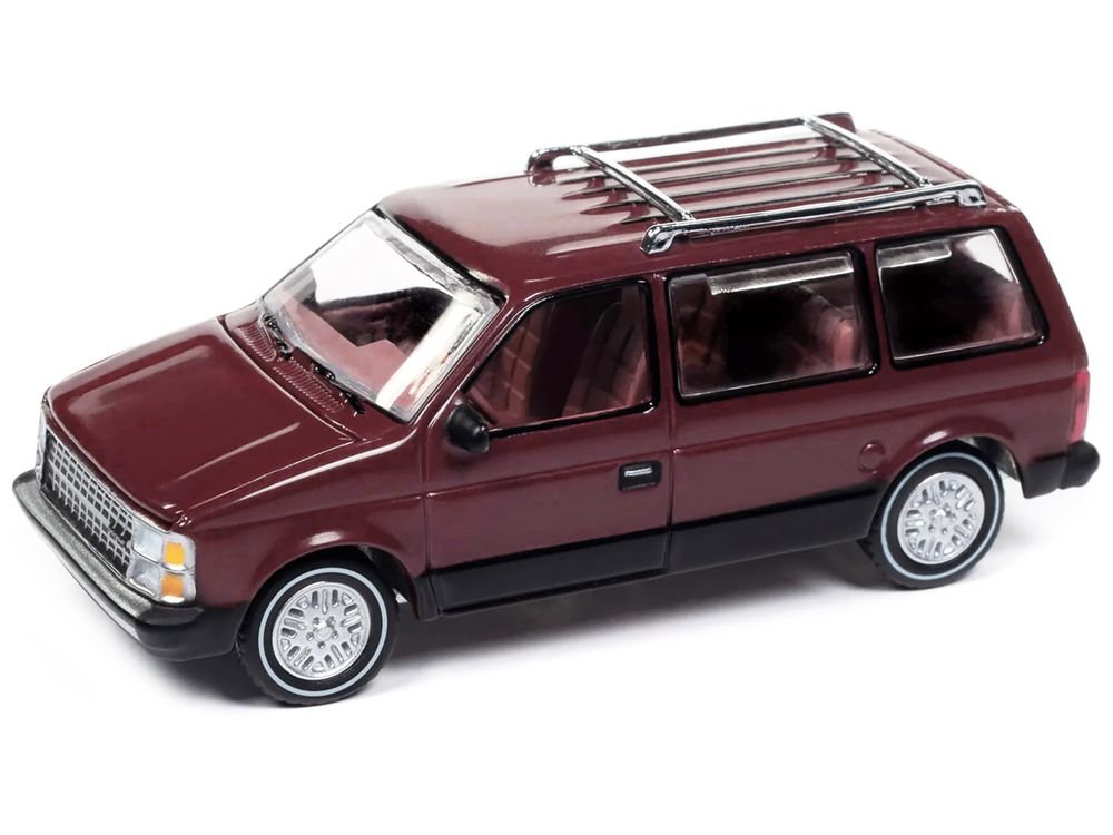 1985 Dodge Caravan Van Crimson Red and Black "Mighty Minivans" Series 1/64 Diecast Model Car by Auto World view 2