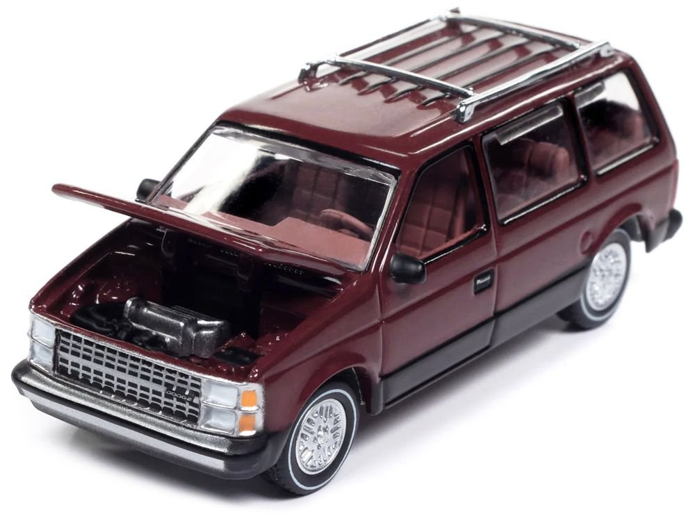 1985 Dodge Caravan Van Crimson Red and Black "Mighty Minivans" Series 1/64 Diecast Model Car by Auto World view 3