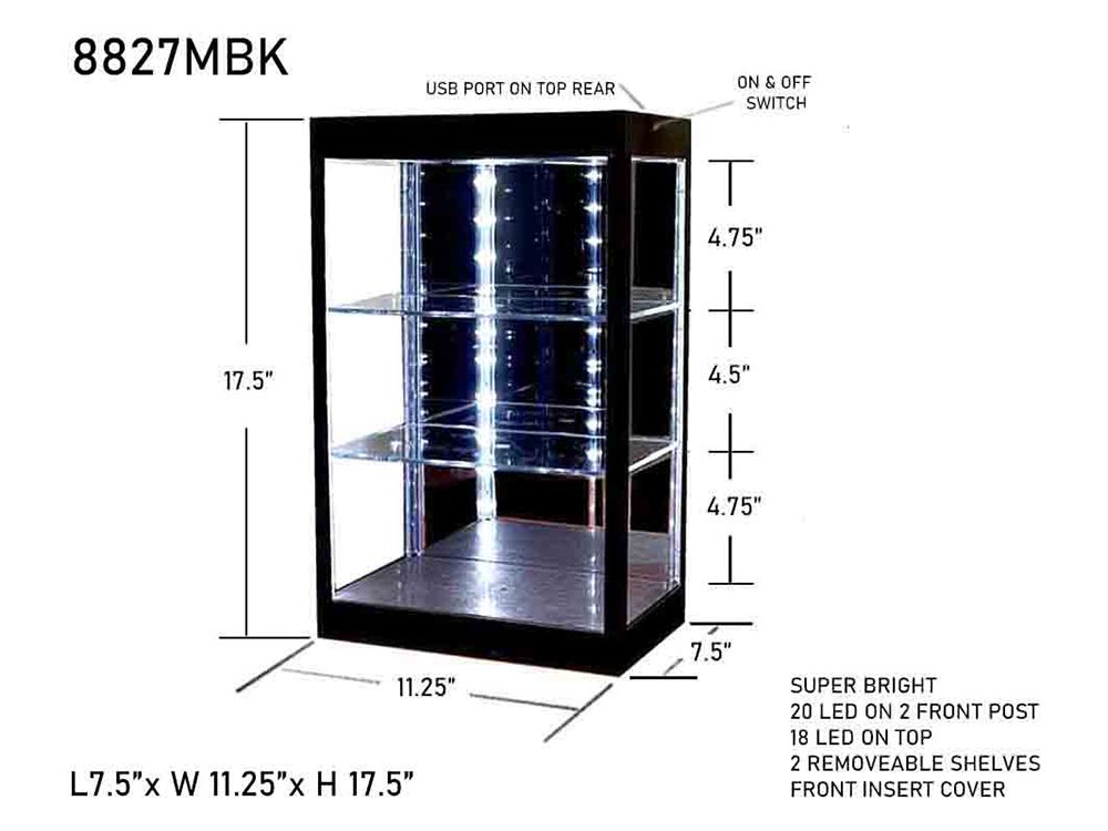 Showcase 3 Tier Display Case with Mirror Back Panel and LED Lights for 1/64-1/18  Scale Models view 2
