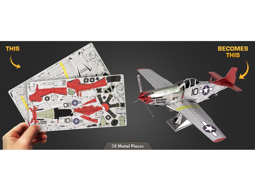 Model Kit North American P-51D Mustang Fighter Aircraft "Tuskegee Airmen Duchess Arlene 100th Fighter Squadron" United States Army Air Forces (Challenging Difficulty) Steel Model by Metal Earth view 4
