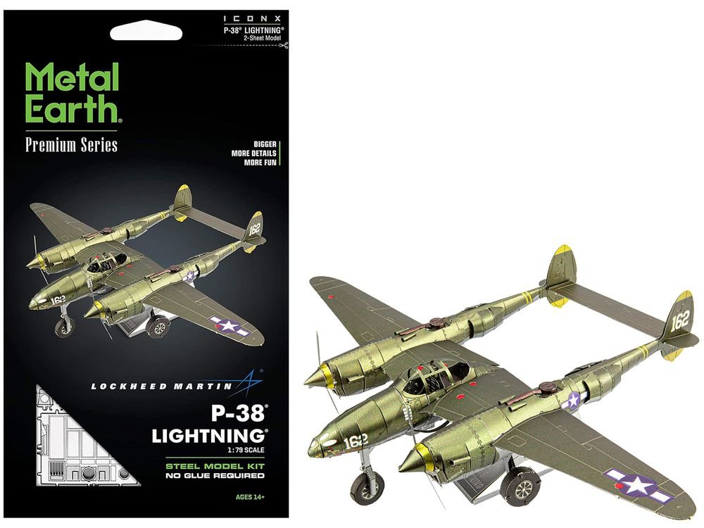Model Kit Lockheed Martin P-38 Lightning Fighter Aircraft "#162" United States Army Air Forces (Challenging Difficulty) Model by Metal Earth