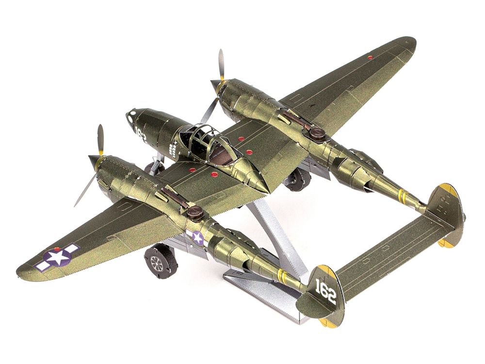 Model Kit Lockheed Martin P-38 Lightning Fighter Aircraft "#162" United States Army Air Forces (Challenging Difficulty) Model by Metal Earth view 3