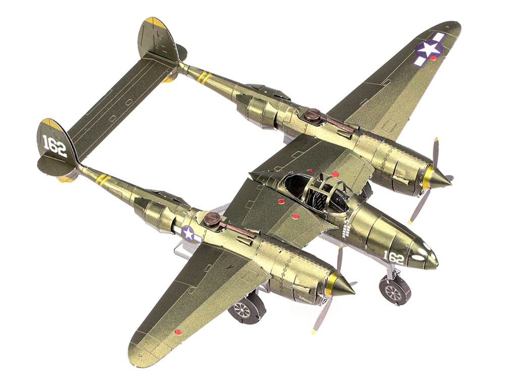 Model Kit Lockheed Martin P-38 Lightning Fighter Aircraft "#162" United States Army Air Forces (Challenging Difficulty) Model by Metal Earth view 4