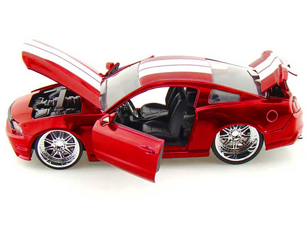 2010 Ford Mustang GT Red Metallic with White Stripes "Bigtime Muscle" Series 1/24 Diecast Model Car by Jada view 2