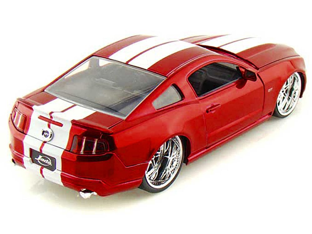 2010 Ford Mustang GT Red Metallic with White Stripes "Bigtime Muscle" Series 1/24 Diecast Model Car by Jada view 3