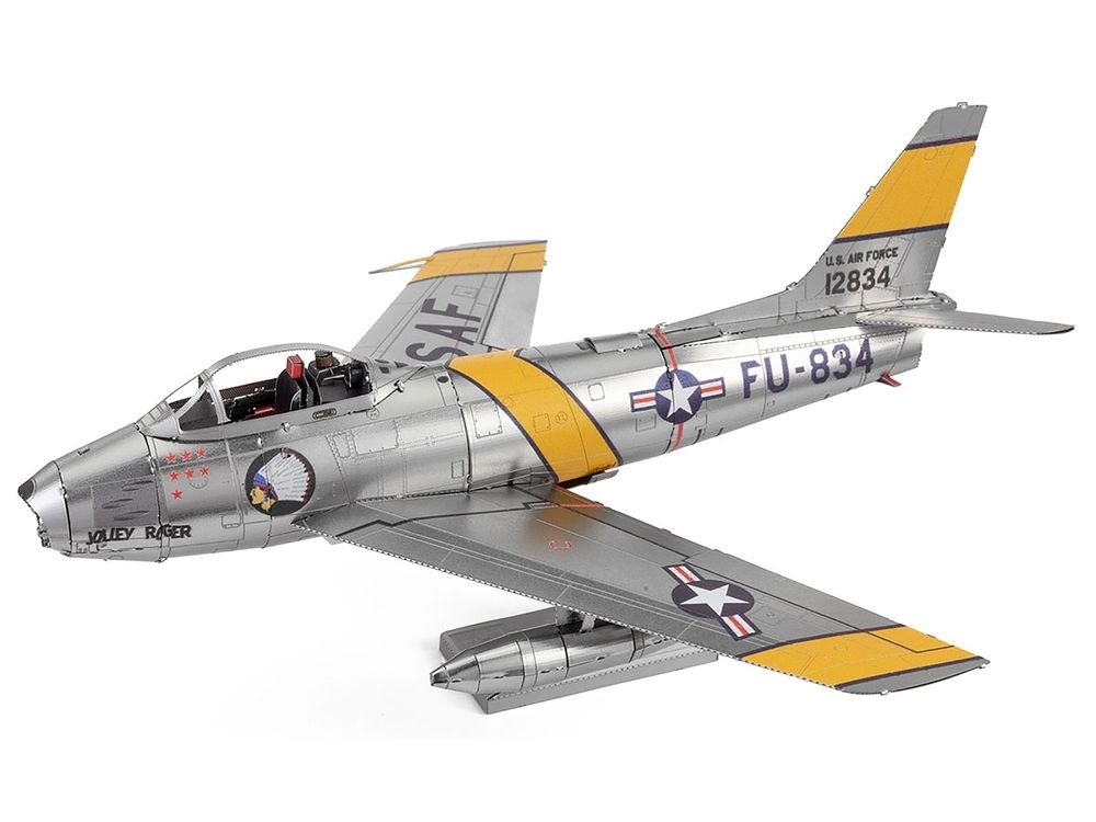 Model Kit North American F-86 Sabre Fighter Aircraft "Jolley Roger" United States Air Force (Moderate Difficulty) Steel Model by Metal Earth view 2