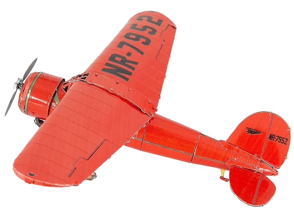 Model Kit Lockheed Vega 5B Monoplane Aircraft "Little Red Bus - Amelia Earhart" Red (Moderate Difficulty) Steel Model by Metal Earth view 2