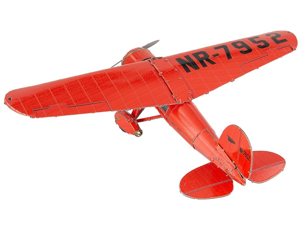 Model Kit Lockheed Vega 5B Monoplane Aircraft "Little Red Bus - Amelia Earhart" Red (Moderate Difficulty) Steel Model by Metal Earth view 3