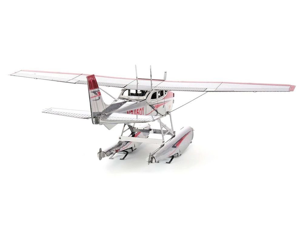 Model Kit Cessna 182 Floatplane White and Red (Moderate Difficulty) Steel Model by Metal Earth view 2