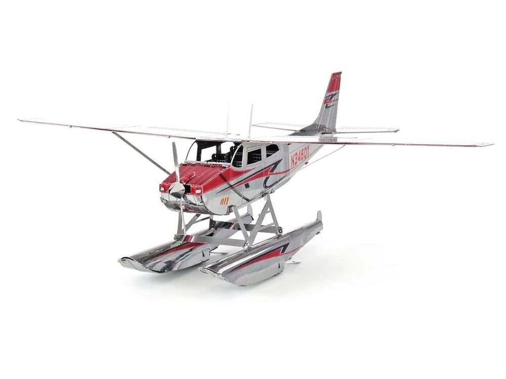 Model Kit Cessna 182 Floatplane White and Red (Moderate Difficulty) Steel Model by Metal Earth view 3