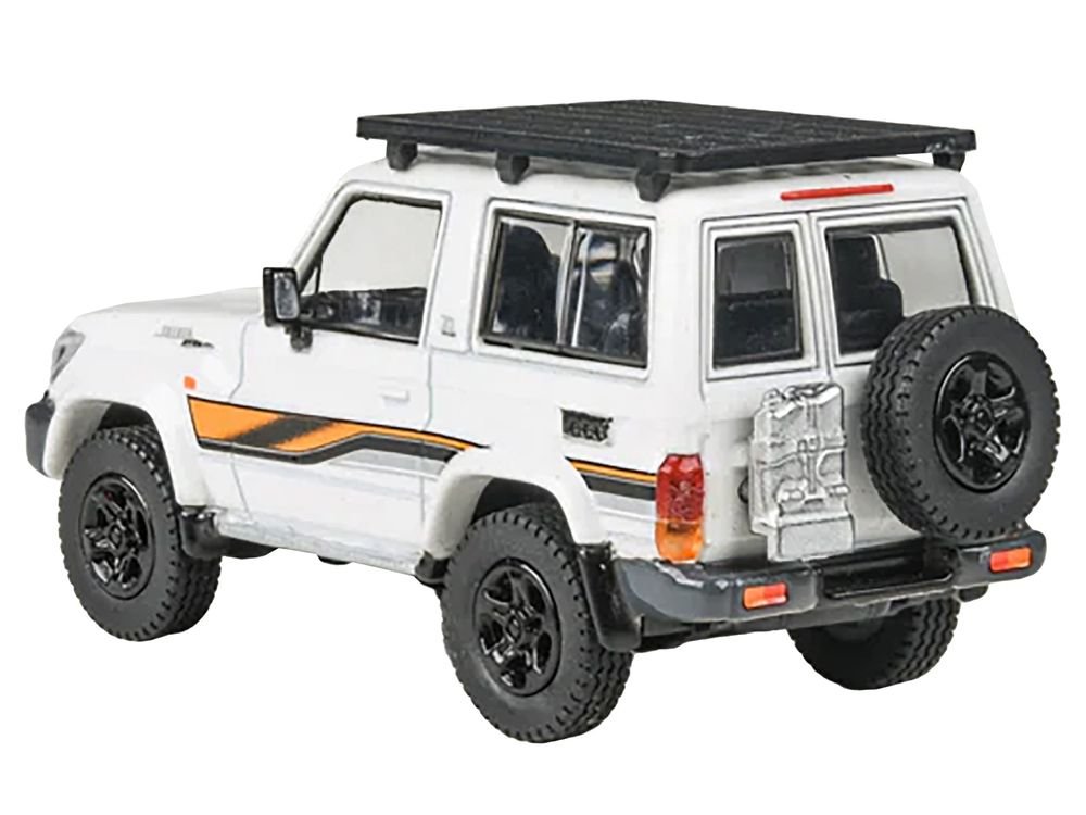 2023 Toyota Land Cruiser 71 White "70th Anniversary" with Stripes and Roofrack 1/64 Diecast Model Car by Paragon Models view 3