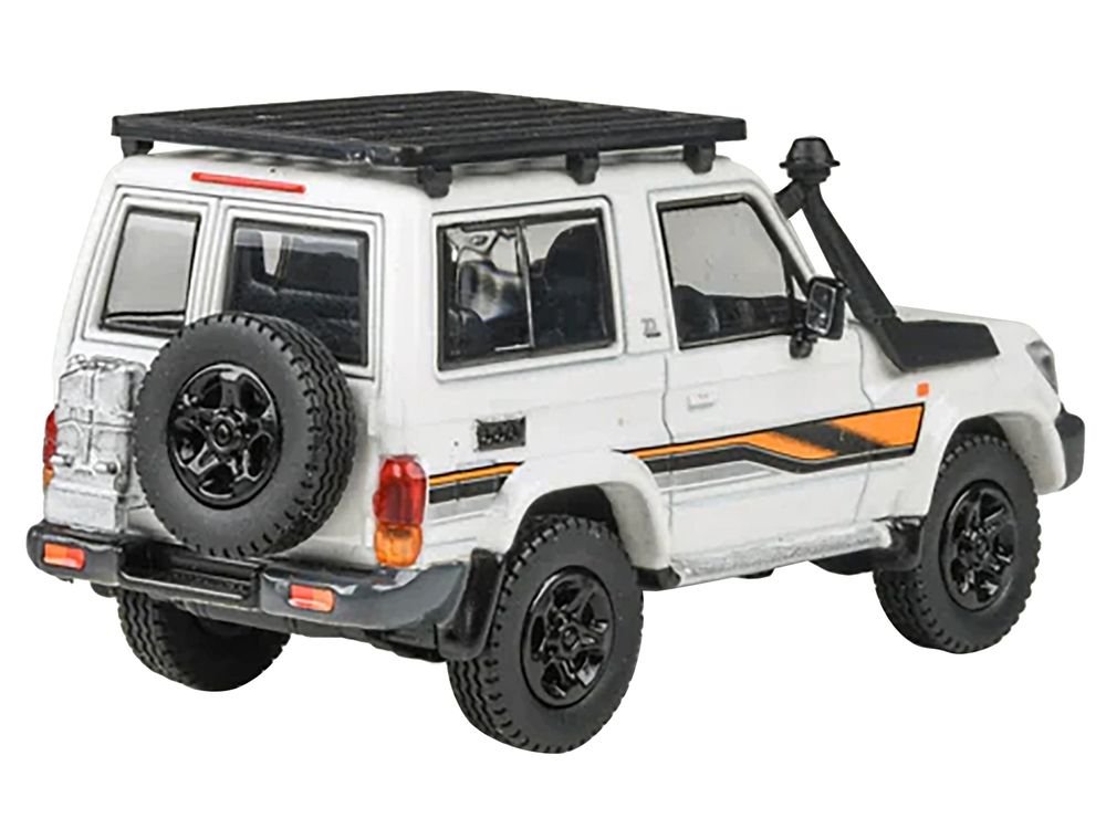 2023 Toyota Land Cruiser 71 White "70th Anniversary" with Stripes and Roofrack 1/64 Diecast Model Car by Paragon Models view 4