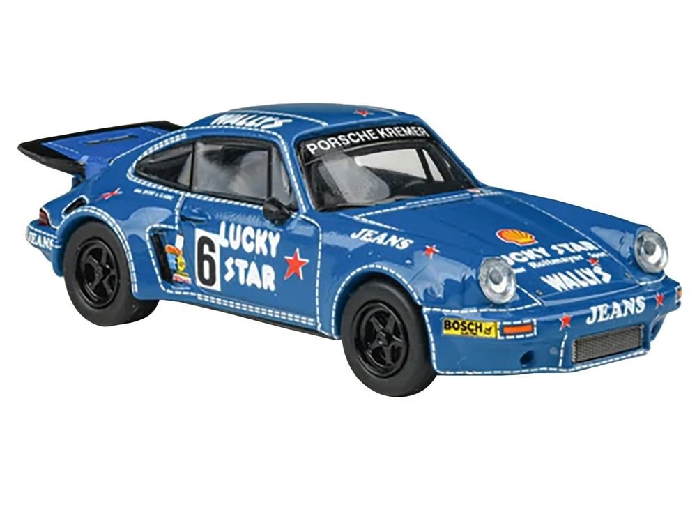 1975 Porsche 911 Carrera RSR 3.0 #6 "Kremer Racing - Wallys Jeans" Blue 1/64 Diecast Model Car by Paragon Models view 2