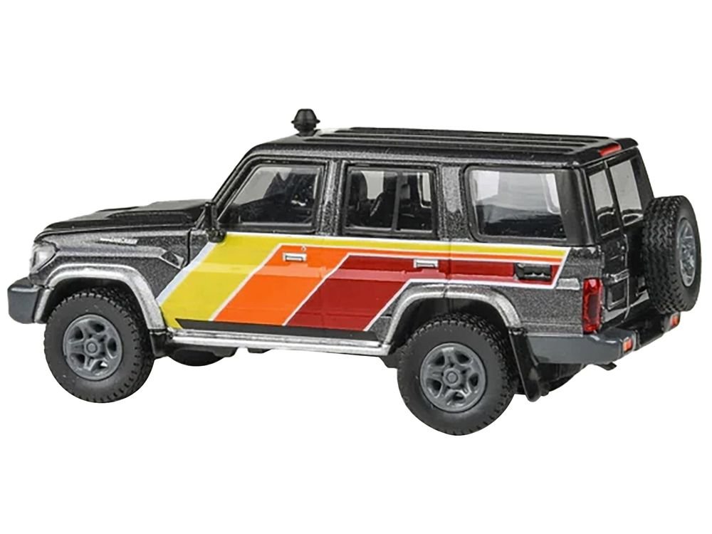 2014 Toyota Land Cruiser LC76 "TRD Livery" Gray Metallic with Stripes 1/64 Diecast Model Car by Paragon Models view 2